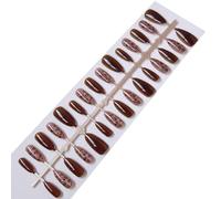 Yunmeryker Almond Shape Artificial Nails, Deep Brown Leopard Print Design Reusable for Daily Wear and Special Occasions, All S (30 pieces)