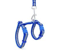 Yunmeryker Cat Harness and Leash Set, H-Shaped Harness Leash with Chest Strap, Reflective Outdoor Walking Training Gear, Adjustable Zinc Alloy Buckle Set, Reflective Blue, Blue
