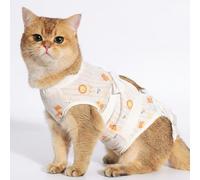 Yunmeryker Cat Neutering Suit, Breathable Post Surgery Clothing with Tie Closure, Four-Leg Anti-Lick, Giraffe Print, L (Neck 29cm, Chest 44cm, Back