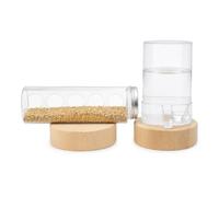 Yunmeryker Chicken Feeder and Water Dispenser Set, Small Chick Feeder with 200-480ml Waterer, Acrylic & Wood for Brooder, Round Hole (Five Hole) Feeder (#0056)