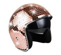 Yunmeryker Disco Ball Mirror Helmet Glitter Helmet with Hand- Pieces Made of PP Material for Halloween Costume Bar Events Gift, Rose Gold
