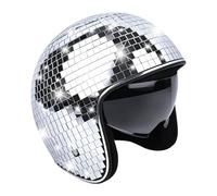 Yunmeryker Disco Ball Mirror Helmet Glitter Helmet with Hand- Pieces Made of PP Material for Halloween Costume Bar Events Gift, Silver