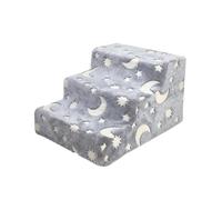 Yunmeryker Dog Small and Older Cats, Pet Ramp for Bed and Sofa, Plush Velvet Steps with Removable Washable Cover, Grey, Grey with Luminous Moon and Stars Pattern
