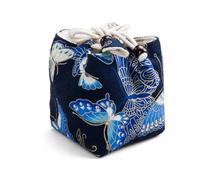 Yunmeryker Drawstring Pouch for Tea Set Storage, Small Teapot Bag for Travel, Portable Teacup Pouch, Blue Butterfly, Blue, Small
