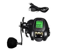 Yunmeryker Electric Fishing Reel with Screen, 10kg Pulling Force, Metal Spool, Waterproof Design for And Recreational Use, 8.5cm×11cm, Black Left Hand