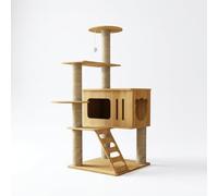 Yunmeryker Five-Tier Indoor Cat Activity Center, Multi-Level Climbing Frame Featuring Condo Scratching Posts, Large Adult, Modern Wooden feline climber w