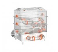 Yunmeryker Large Hamster Cage for Hamsters, 2-Level Acrylic Syrian Hamster Cage with Tunnels, Full Transparent Rectangular Shape for Indoor Use, Detachable, Orange, Orange