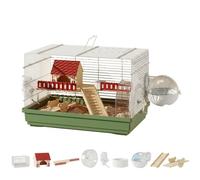 Yunmeryker Large Hamster Cage Villa for Syrian and Dwarf Pets, Beginner Hamster Cage with Openable Top, Complete Habitat Kit for New Hamster Owner Use, Red (Green Tray)