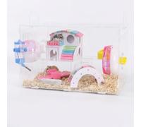 Yunmeryker Large Hamster Cage with Double Layer Design, Acrylic Transparent Hamster Cage with Tunnels, Flat Base Starter Kit, Modern minimalist single-story