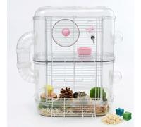 Yunmeryker Large Hamster Cage with Multi-Layer Options, Luxury Hamster Cage Starter Kit with Ramps and Easy Tray for Syrian Dwarf Hamsters, Double Layer Crystal Cage
