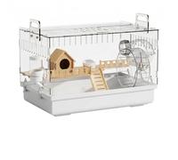 Yunmeryker Large Hamster Cage with Wire Mesh Top, Luxury House Shape Design, Clear Acrylic Viewing for Syrian or Dwarf Pets, Easy Clean Deep Bedding Tray, Wooden Cabin