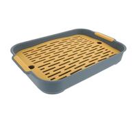 Yunmeryker Large Lagomorph Litter Tray and Lagomorph Litter Box with Grid, Removable Double-Layer Pan for Guinea Pigs and Hamsters, Dark Blue/Yellow