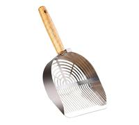 Yunmeryker Litter Sifter with Rosewood Handle Ladle, Stainless Steel Strainer for Cat Owner, Fine Screen Tool for Tofu and Clumping Tray Waste Removal, Long Slotted