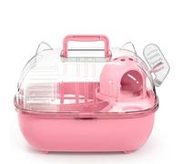 Yunmeryker Luxury Hamster Cage and Portable Pet Carrier, Oval Shape Travel Cage for Hamsters with Handle, Hinged Lid and Transparent Top, Pink