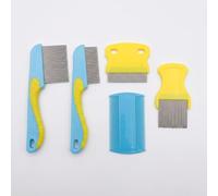 Yunmeryker Nit Comb for Dog Grooming and Cat Comb Set, 7 Piece Stainless Steel Metal Round Lice Combs, Versatile Detangling Tool for Large Pets, Steel, Blue and Yellow, Blue