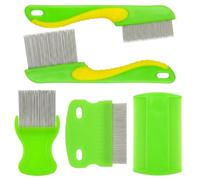 Yunmeryker Nit Comb for Dog Grooming and Cat Comb Set, 7 Piece Stainless Steel Metal Round Lice Combs, Versatile Detangling Tool for Large Pets, Steel, Green and Yellow, Green