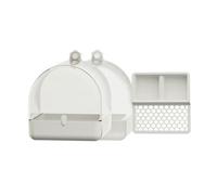 Yunmeryker Parrot Food Bowl and Bird Shower Combo for Cage, External Mount Anti-Spill Design for Budgies Lovebirds Cockatiels, Large Size, Moonlight White