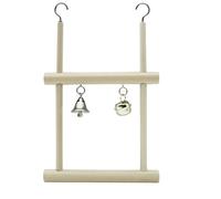 Yunmeryker Parrot Stand with Single Straight Wood Perch, Portable Medium Bird Stand for Training, Indoor Bird Play and Outdoor Wooden Perch, Hanging wooden perch with 4 rods and 2 bells
