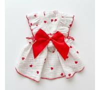 Yunmeryker Pet Dress for Small Animals, Soft Heart Pattern Dress with Front Neck Bow, Cute Spring Pet Clothes for Pomeranian Dog and Ragdoll Cat, XS (Chest 30cm, 1-3 pound)