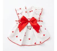 Yunmeryker Pet Dress for Small Animals, Soft Heart Pattern Dress with Front Neck Bow, Cute Spring Pet Clothes for Pomeranian Dog and Ragdoll Cat, S (Chest 35cm, 3-5 pound)