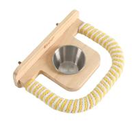 Yunmeryker Solid Avian Perch with Feeder and Bird Water Dispenser, Multi-functional Small Bird Stand for Small Medium Parakeets and Cockatiels, 142ch, Rectangular perch with yellow and white rope