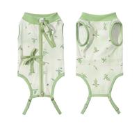 Yunmeryker Spay Suit for Cats with Tie Back, Sleeveless Neuter Design, Post Surgery Cat Clothes, Female Recovery Suit, Summer Plant Pattern Anti Licking, 10A wormwood Spay Suit, Green