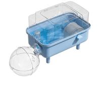 Yunmeryker Transparent Hamster Cage Villa with Handle, Double Layer Square Detachable Portable Outdoor Enclosure, Cartoon Style Syrian Travel Habitat, Blue, Blue