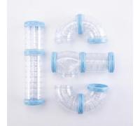 Yunmeryker Transparent Hamster Tunnels and Cage Accessories, 5.5 cm DIY Kit, Modular Rodent Maze Expansion System, Clear with Blue Rings