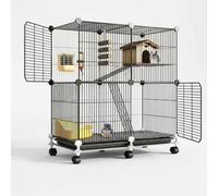 Yunmeryker Triple Tier Cage and Hamster Cage, Well Ventilated Frame with Sliding Door and Removable Tray, 74x37x82cm Habitat for Hamsters, Black, 2-row 2-layer 1-column