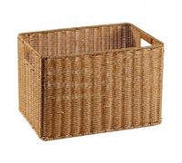 Yunmeryker Woven Storage Baskets, Light Tan Wicker Basket for Living Room, Rectangular Cupboard Organiser with Integrated Handles, pale Brown, 40 × 26 × 26 cm (double handle