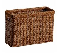 Yunmeryker Woven Storage Baskets, Light Tan Wicker Basket for Living Room, Rectangular Cupboard Organiser with Integrated Handles, Dark Brown, 38x15x26cm