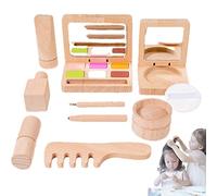 Yunmiao Toy Makeup Set for Girls, Wooden Beauty Salon Makeup Kit Playset, Lipsticks, Nail Polish, Foundation, Eyebrow Pencil Dress-Up Toys for Girls 3-8 Years Old