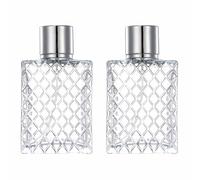 Yunmoxiao 2 Set 50ml Glass 1.7 oz Empty Glass Square Grids Perfume Atomizer Spray Pump Bottle Travel Refillable Bottle for Liquid Fragrance Cosmetic Container