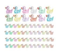 Yunmoxiao 60Pcs Glitter Resin Duck Patterns,Colorful Mini Ducks,Mini Garden Cute Duck for DIY Projects,Family Garden,Doll House Landscape Decoration DIY Crafts Ornaments