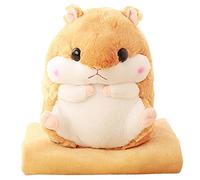 YunNasi Cuddly Plush Stuffed Hamster Pillow with Comfortable Blanket of 100cm x 170cm, Light Brown
