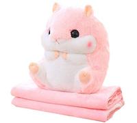 YunNasi Cuddly Plush Stuffed Hamster Pillow with Comfortable Blanket of 100cm x 170cm, Pink