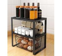 YunNasi Cupboard Shelf Stackable Stainless Steel, 2 piece, M:30x20x15cm | Kitchen Shelf Organiser, Kitchen Storage, Bathroom Storage, Makeup Organiser, Cupboard Organiser