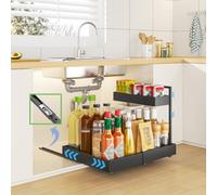 YunNasi Expandable 2-Tier Pull Out Under Sink Storage Kitchen, Black | Sliding Basket Shelf, Multi-Purpose Organisation for Kitchen, Bathroom, Cabinet, Cupboard
