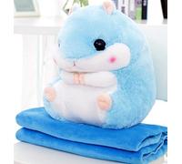 YunNasi Giant Plush Hamster with Blanket Plush Cuddly Animal Cushion 50 x 30 cm (Blue)