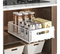 YunNasi Pull Out Cabinet Organizer Slide Out Drawer Storage Shelves Cupboard Organiser Sliding Cabinet Basket for Kitchen with Silent Slide No Drilling and Nailing (White, 1Piece 38Dx25Wx10H CM)