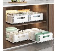 YunNasi Pull Out Cabinet Organizer Slide Out Drawer Storage Shelves Cupboard Organiser Sliding Cabinet Basket for Kitchen with Silent Slide No Drilling and Nailing (White, 4Piece 38Dx25Wx10H CM)