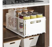 YunNasi Pull Out Cabinet Organizer Slide Out Drawer Storage Shelves Cupboard Organiser Sliding Cabinet Basket for Kitchen with Silent Slide No Drilling and Nailing (White, 1Piece 38Dx25Wx19H CM)