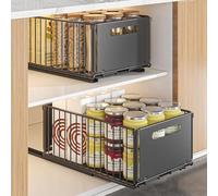 YunNasi Pull Out Cabinet Organizer Slide Out Drawer Storage Shelves Cupboard Organiser Sliding Cabinet Basket for Kitchen with Silent Slide No Drilling and Nailing (Black, 2Piece 38Dx25Wx19H CM)