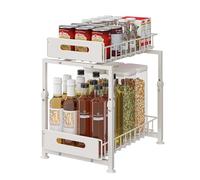 YunNasi Under Sink Organizer 2 Tier Height Adjustable Cabinet Storage Metal Kitchen Organizer Sliding Basket Storage for Bathroom Multi-purpose Organizers for Cupboard (White, Style-B)