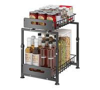 YunNasi Under Sink Organizer 2 Tier Height Adjustable Cabinet Storage Metal Kitchen Organizer Sliding Basket Storage for Bathroom Multi-Purpose Organizers for Cupboard (Black, Style-B)