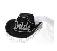 YUNNESS Bridal Cowgirl Hat with Veil Rhinestones Women Wedding Cowboy Hat Bachelorette Party Brides Shower Dress Up Accessories Black