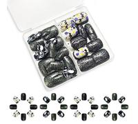 YUNNIAN Halloween Press on Nails,Square Fake Nails Acrylic Nails Spiders Web False Nails Stick on Nails Full Cover Fake