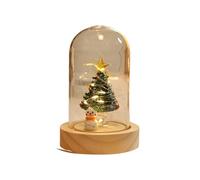 YUNNIAN Sparkling Festive Atmospheres Small Christmas Tree in Glass Dome Pre Lit Displaying Warm Lights Winter Village Scene Magical Illuminated Christmas Tree in Glass Dome Displaying Santa Snow