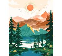 Yunnuo Paint by Numbers Kit Nature Landscape, Abstract Sunrise Adult Paint by Numbers Canvas, DIY Flower Acrylic Painting by Number for Beginner with Paintbrushes for Gift Home Wall Decor(16 x 20 in)