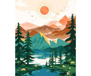 Yunnuo Paint by Numbers Kit Nature Landscape, Abstract Sunrise Adult Paint by Numbers Canvas, DIY Flower Acrylic Painting by Number for Beginner with Paintbrushes for Gift Home Wall Decor(16 x 20 in)